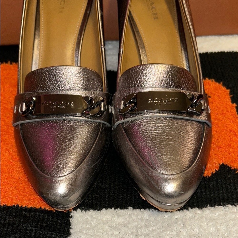 Coach Garden Metallic Tumbled Heels in Gunmetal